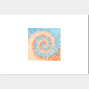 Boho orange blue tie dye Posters and Art